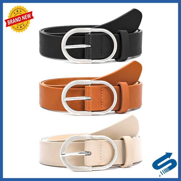 3 Pack Faux Leather Belts Gold Buckle Women\'s Dress Casual Size M main image 2